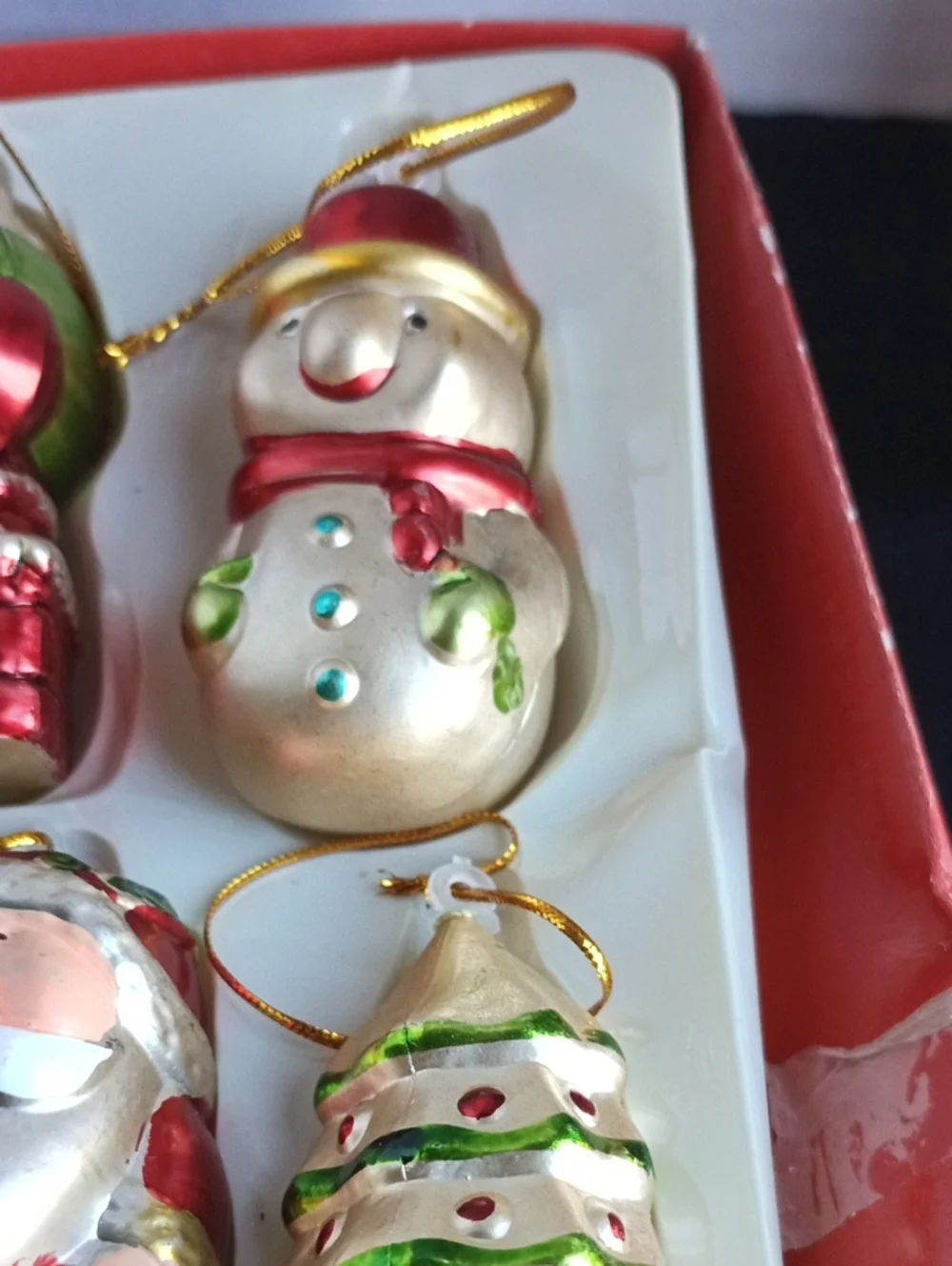 Vintage Festive Gold and Red Plastic Christmas Ornament Set